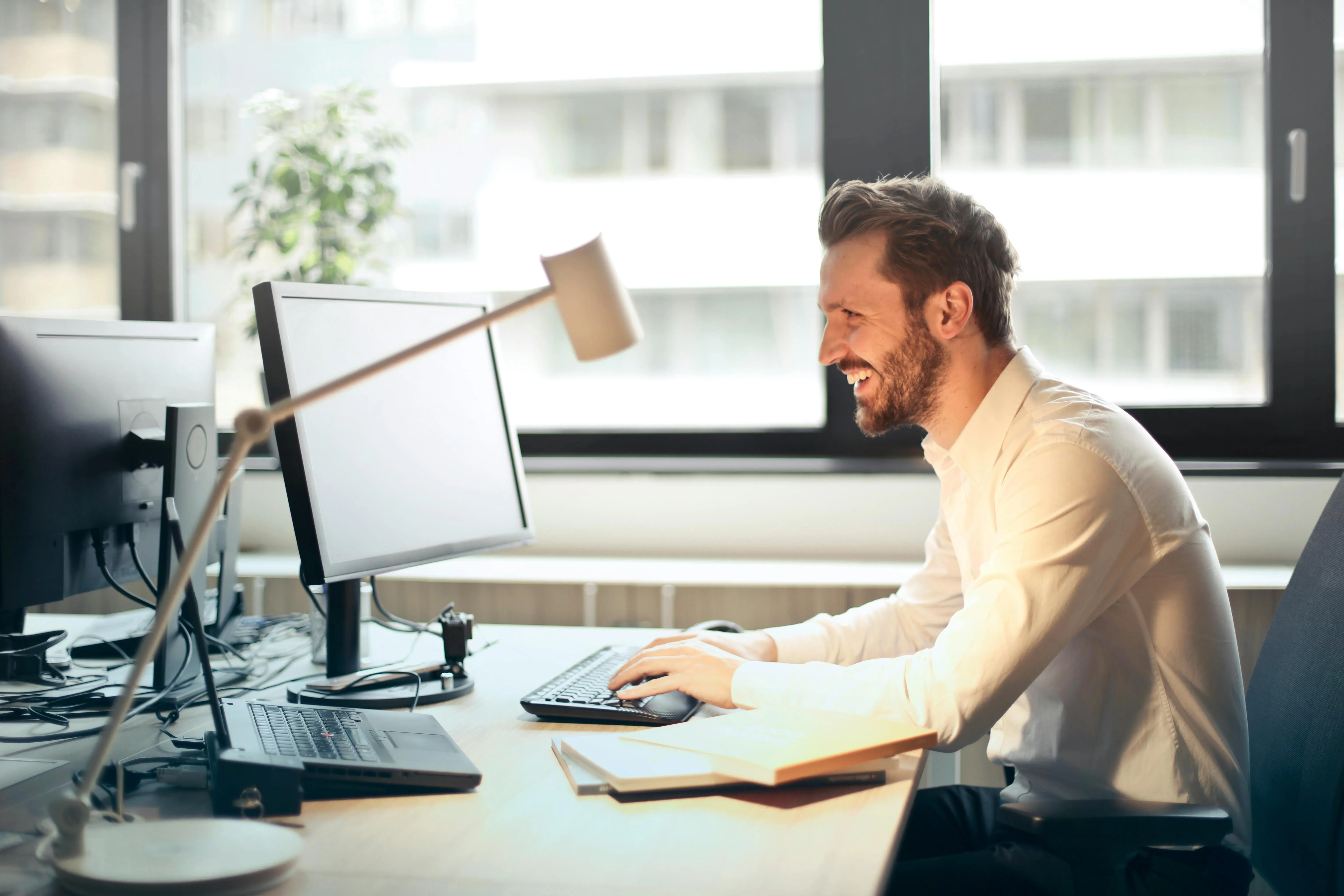 Person working at a computer in an office